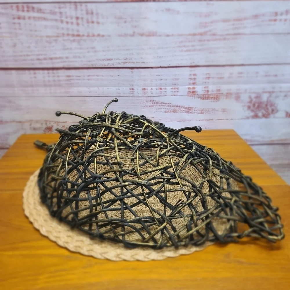 Mid century leaf shaped twig wicker basket